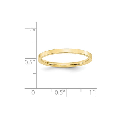 10k Yellow Gold 2mm Standard Weight Flat Comfort Fit Wedding Band Ring