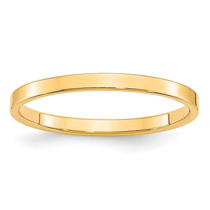 10k Yellow Gold 2mm Lightweight Flat Wedding Band Ring