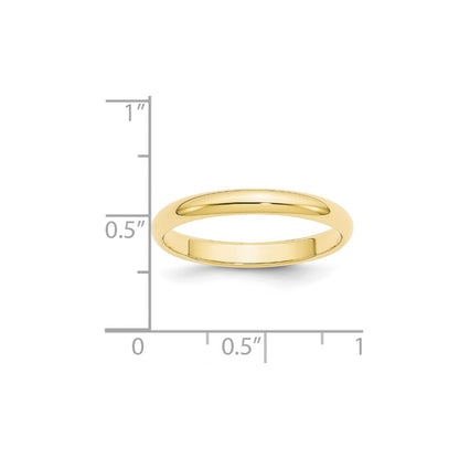 10k Yellow Gold 3mm Half Round Wedding Band Ring