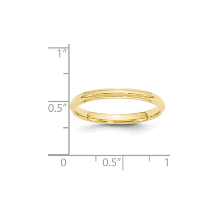 10k Yellow Gold 2.5mm Half Round with Edge Wedding Band Ring