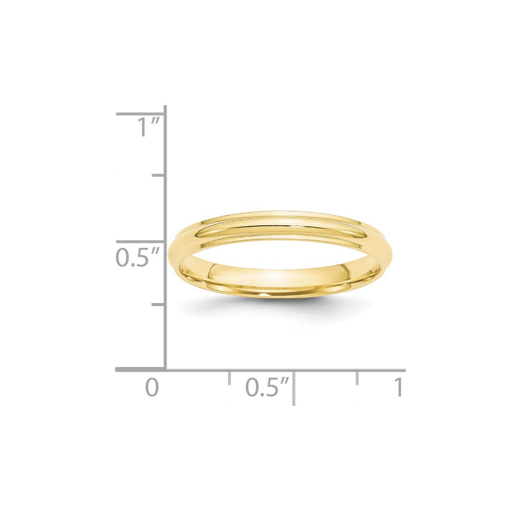 10k Yellow Gold 3mm Half Round with Edge Wedding Band Ring