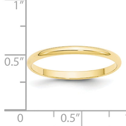 10K Yellow Gold 2mm Lightweight Half Round Wedding Band Size 9