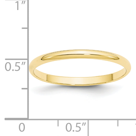 10K Yellow Gold 2mm Lightweight Half Round Wedding Band Size 12.5