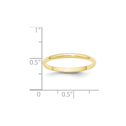 10K Yellow Gold 2mm Lightweight Half Round Wedding Band Size 8