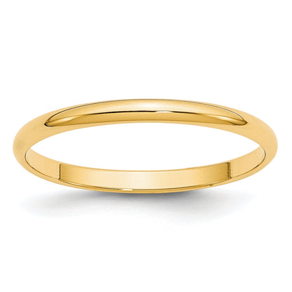 10K Yellow Gold 2mm Lightweight Half Round Wedding Band Size 14