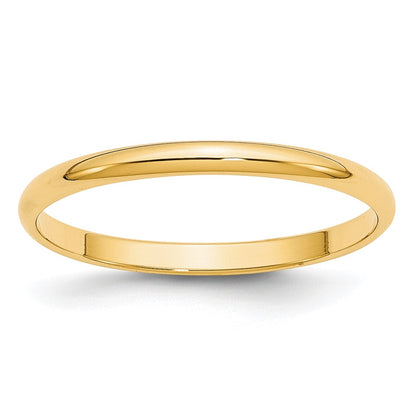 10K Yellow Gold 2mm Lightweight Half Round Wedding Band Size 8