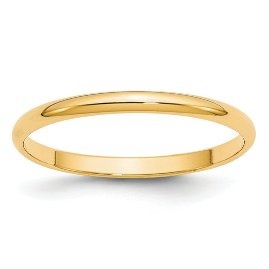 10K Yellow Gold 2mm Lightweight Half Round Wedding Band Size 12