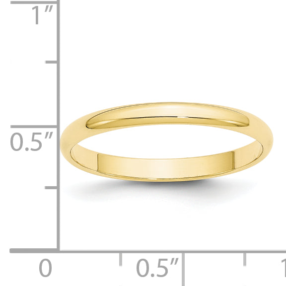 10K Yellow Gold 2.5mm Lightweight Half Round Wedding Band Size 6