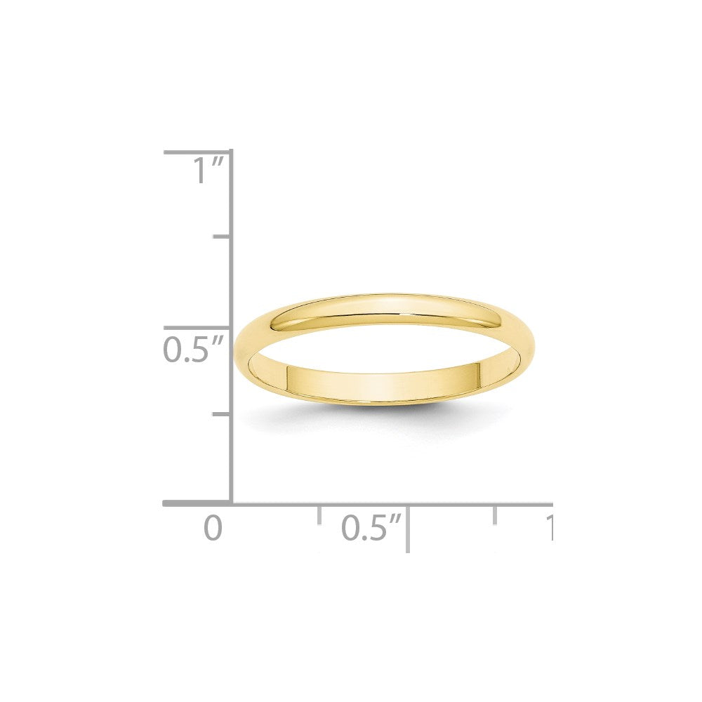 10K Yellow Gold 2.5mm Lightweight Half Round Wedding Band Size 7.5