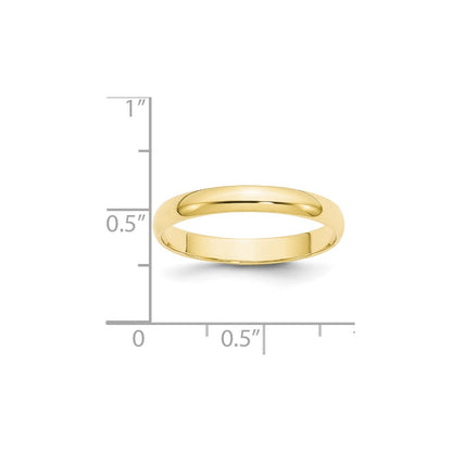 10K Yellow Gold 3mm Lightweight Half Round Wedding Band Size 9