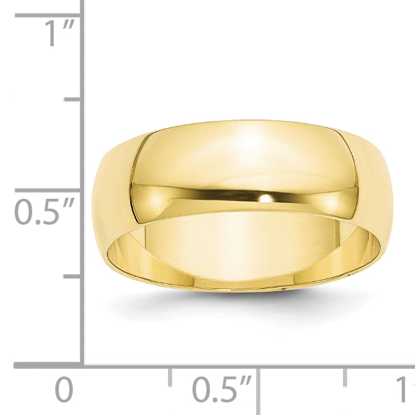 10K Yellow Gold 7mm Lightweight Half Round Wedding Band Size 8.5