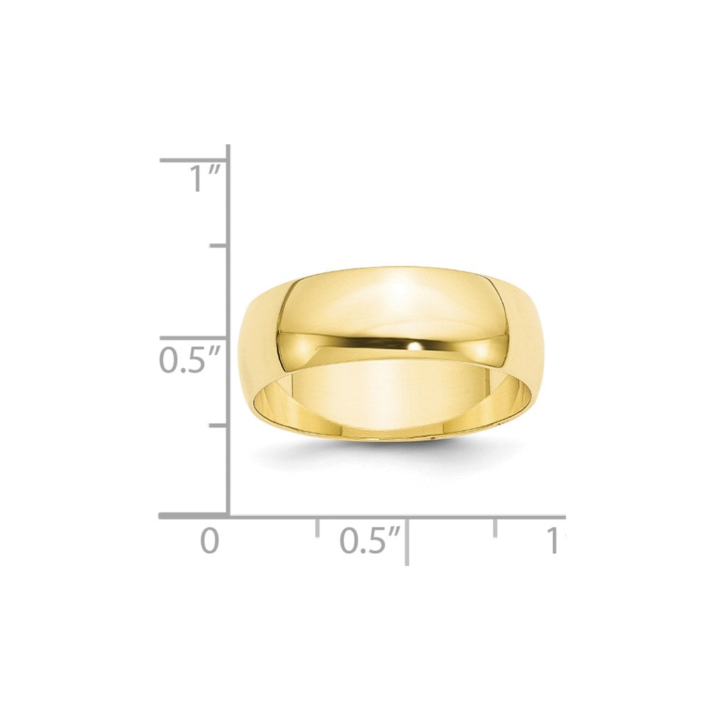10k Yellow Gold 7mm Lightweight Half Round Wedding Band Ring
