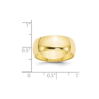 10K Yellow Gold 8mm Lightweight Half Round Wedding Band Size 8