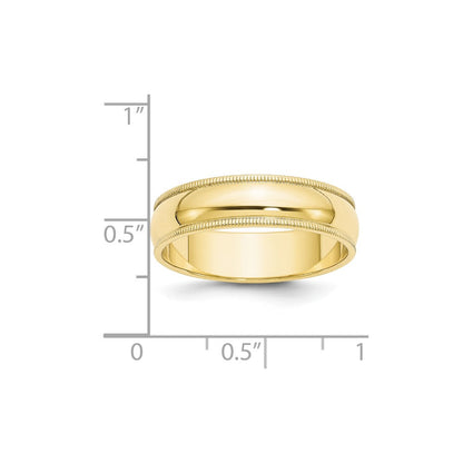 10k Yellow Gold 6mm Milgrain Half Round Wedding Band Ring