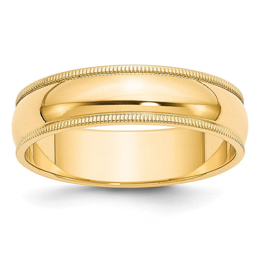 10k Yellow Gold 6mm Milgrain Half Round Wedding Band Ring