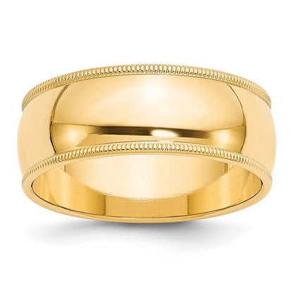 10k Yellow Gold 8mm Milgrain Half Round Wedding Band Ring