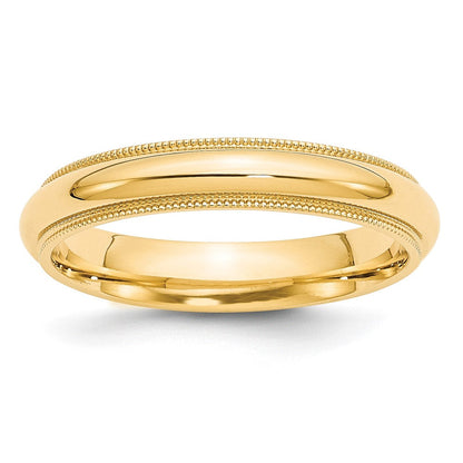 10k Yellow Gold 4mm Milgrain Half Round Comfort Fit Wedding Band Ring