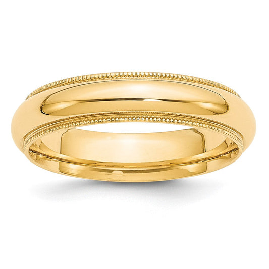 10k Yellow Gold 5mm Milgrain Half Round Comfort Fit Wedding Band Ring