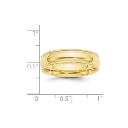 10k Yellow Gold 6mm Milgrain Half Round Comfort Fit Wedding Band Ring