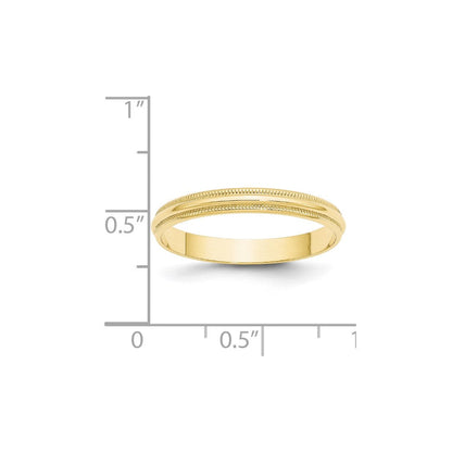 10k Yellow Gold 3mm Lightweight Milgrain Half Round Wedding Band Ring