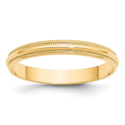 10k Yellow Gold 3mm Lightweight Milgrain Half Round Wedding Band Ring