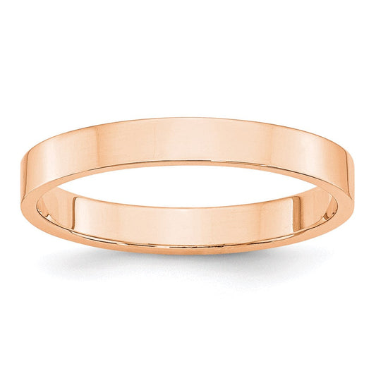 10k Rose Gold 3mm Lightweight Flat Wedding Band Ring