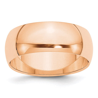 10k Rose Gold 8mm Half Round Wedding Band Ring