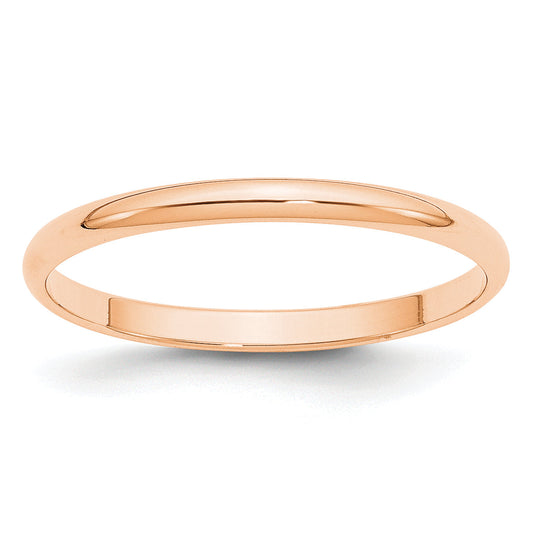 10K Rose Gold 2mm Lightweight Half Round Wedding Band Size 6