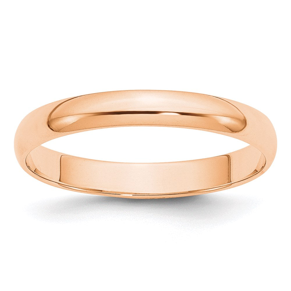 10K Rose Gold 3mm Lightweight Half Round Wedding Band Size 7.5