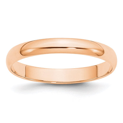10k Rose Gold 3mm Lightweight Half Round Wedding Band Ring
