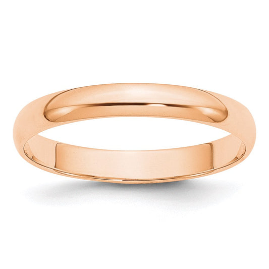 10k Rose Gold 3mm Lightweight Half Round Wedding Band Ring