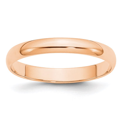10K Rose Gold 3mm Lightweight Half Round Wedding Band Size 8.5