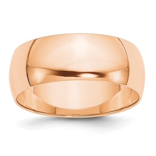 10K Rose Gold 8mm Lightweight Half Round Wedding Band Size 13