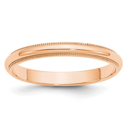 10k Rose Gold 3mm Milgrain Half Round Wedding Band Ring