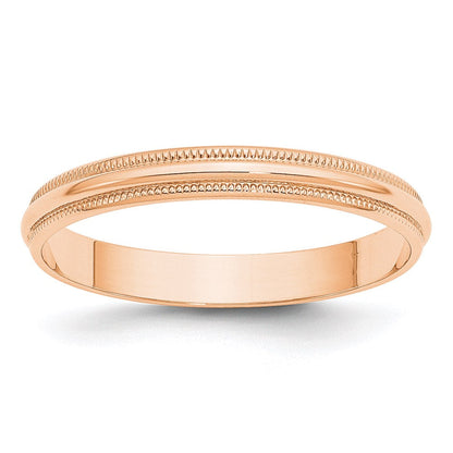 10k Rose Gold 3mm Lightweight Milgrain Half Round Wedding Band Ring