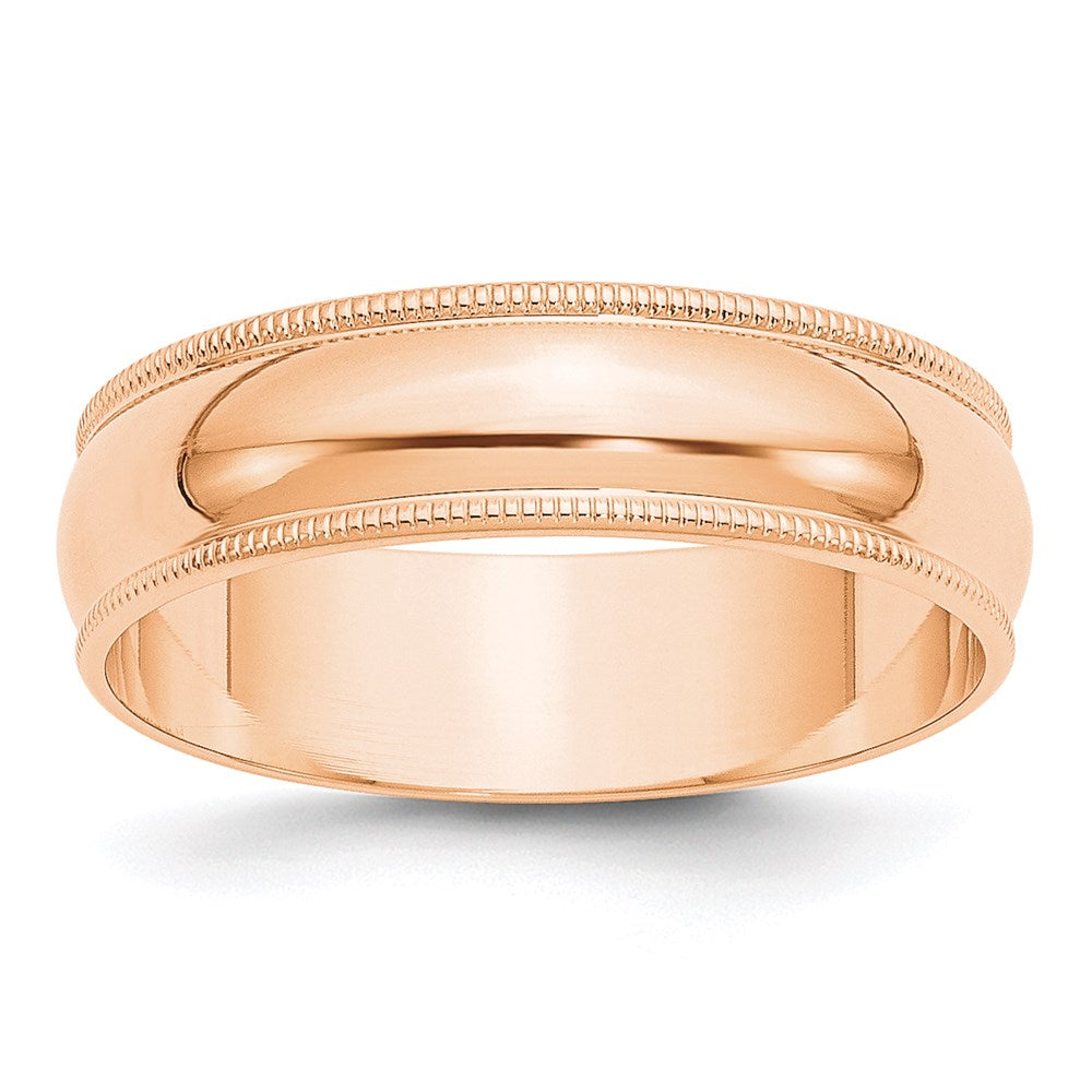 10k Rose Gold 6mm Lightweight Milgrain Half Round Wedding Band Ring