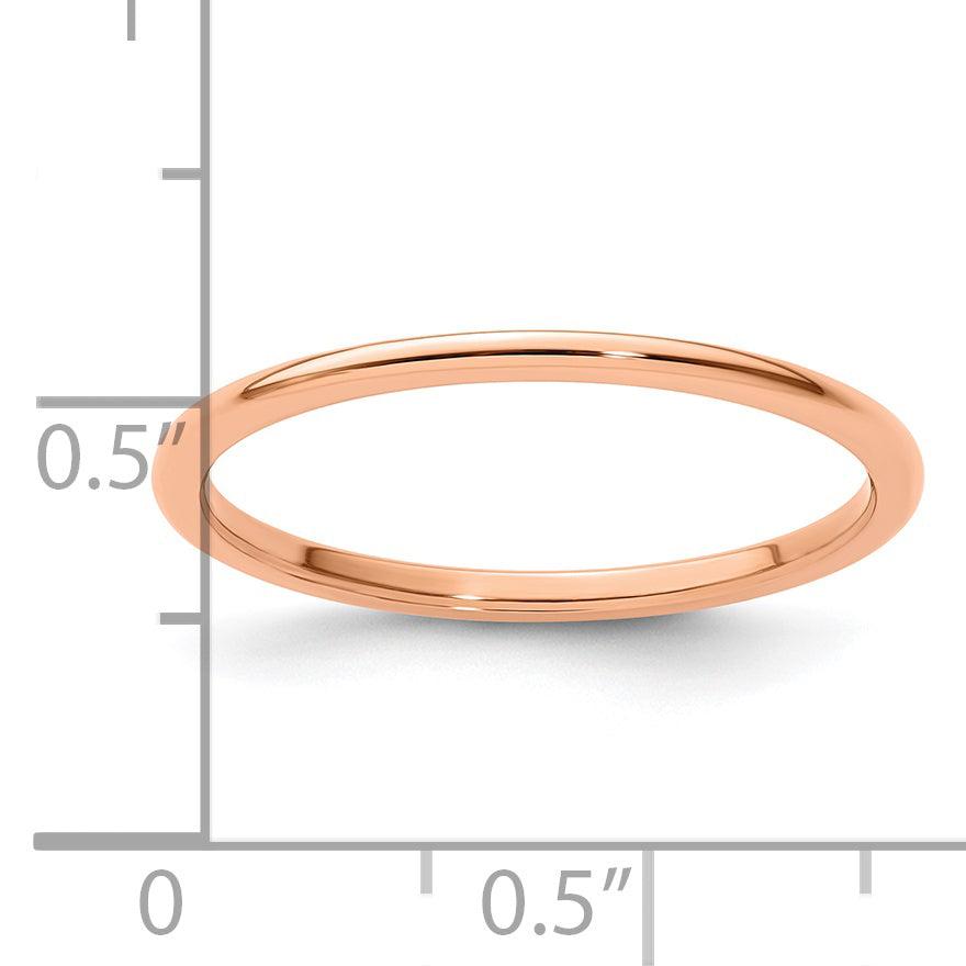 10K Rose Gold 10K 1.2mm Half Round Polished Stackable Band Size 4.5
