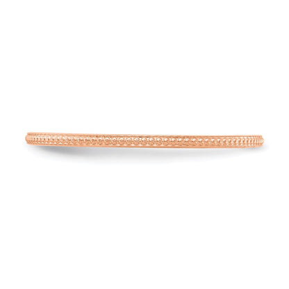 10K Rose Gold 10K 1.2mm Beaded Stackable Band Size 5.5