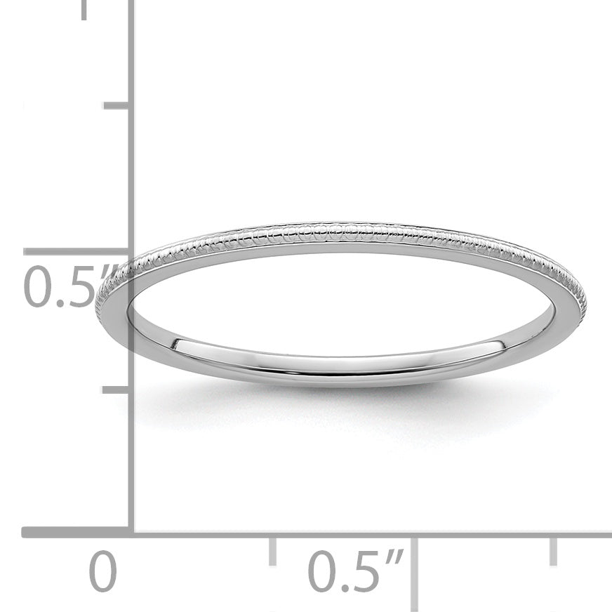 10K White Gold 10K 1.2mm Beaded Stackable Band Size 9.5