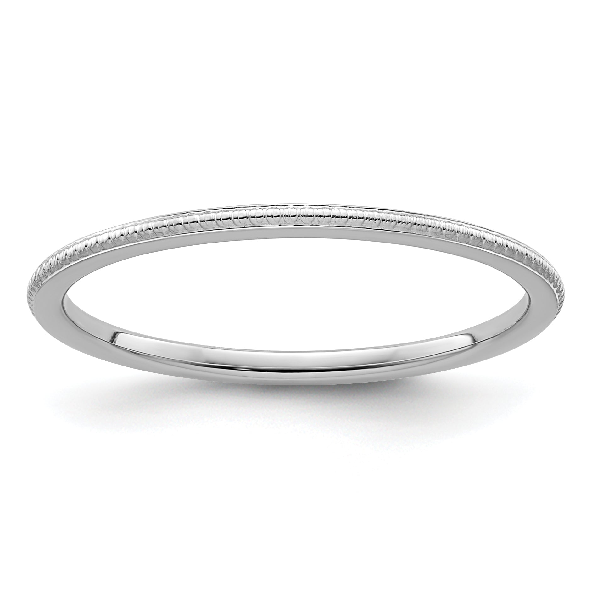 10K White Gold 10K 1.2mm Beaded Stackable Band Size 9.5