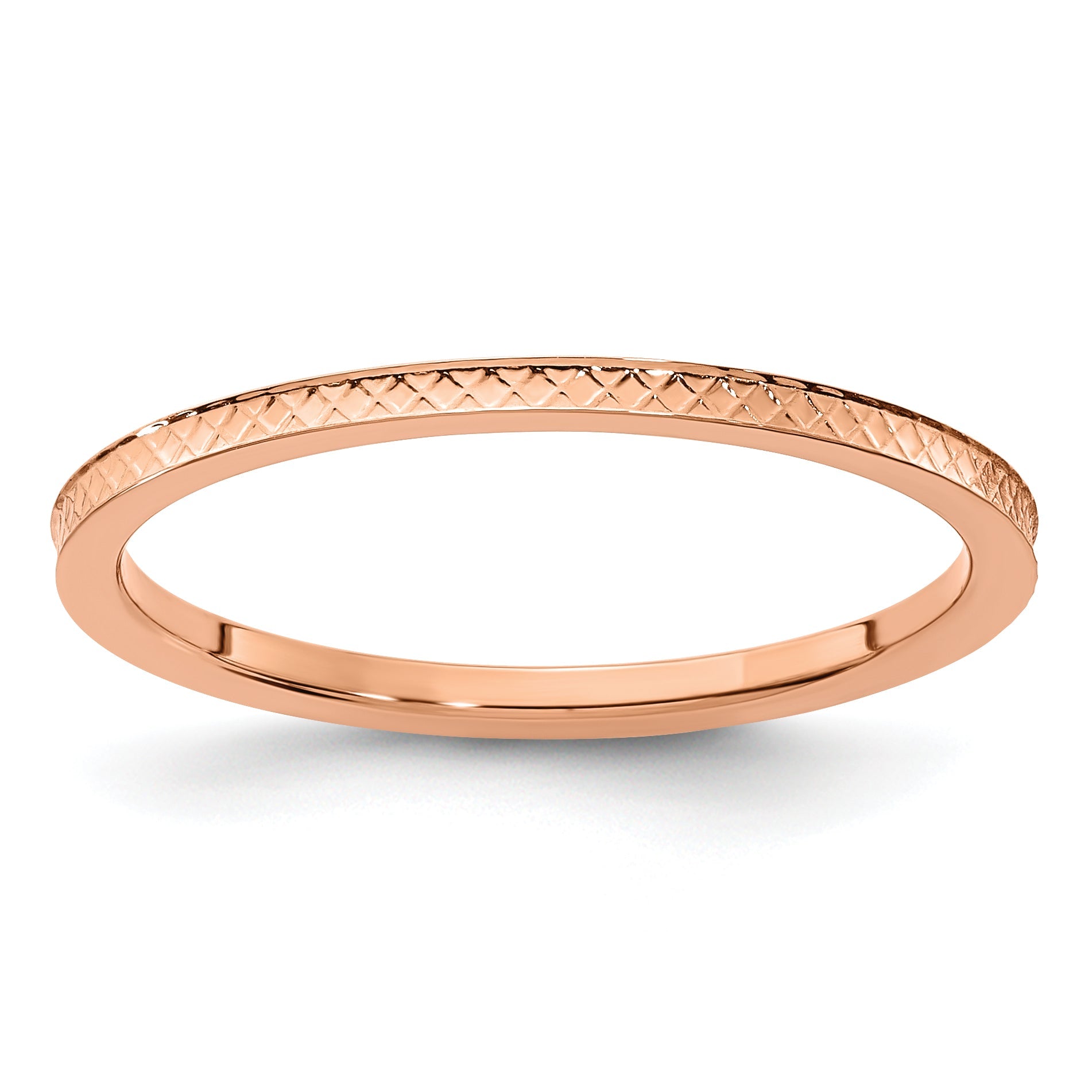 10K Rose Gold 10K 1.2mm Criss-Cross Pattern Stackable Band Size 7.5