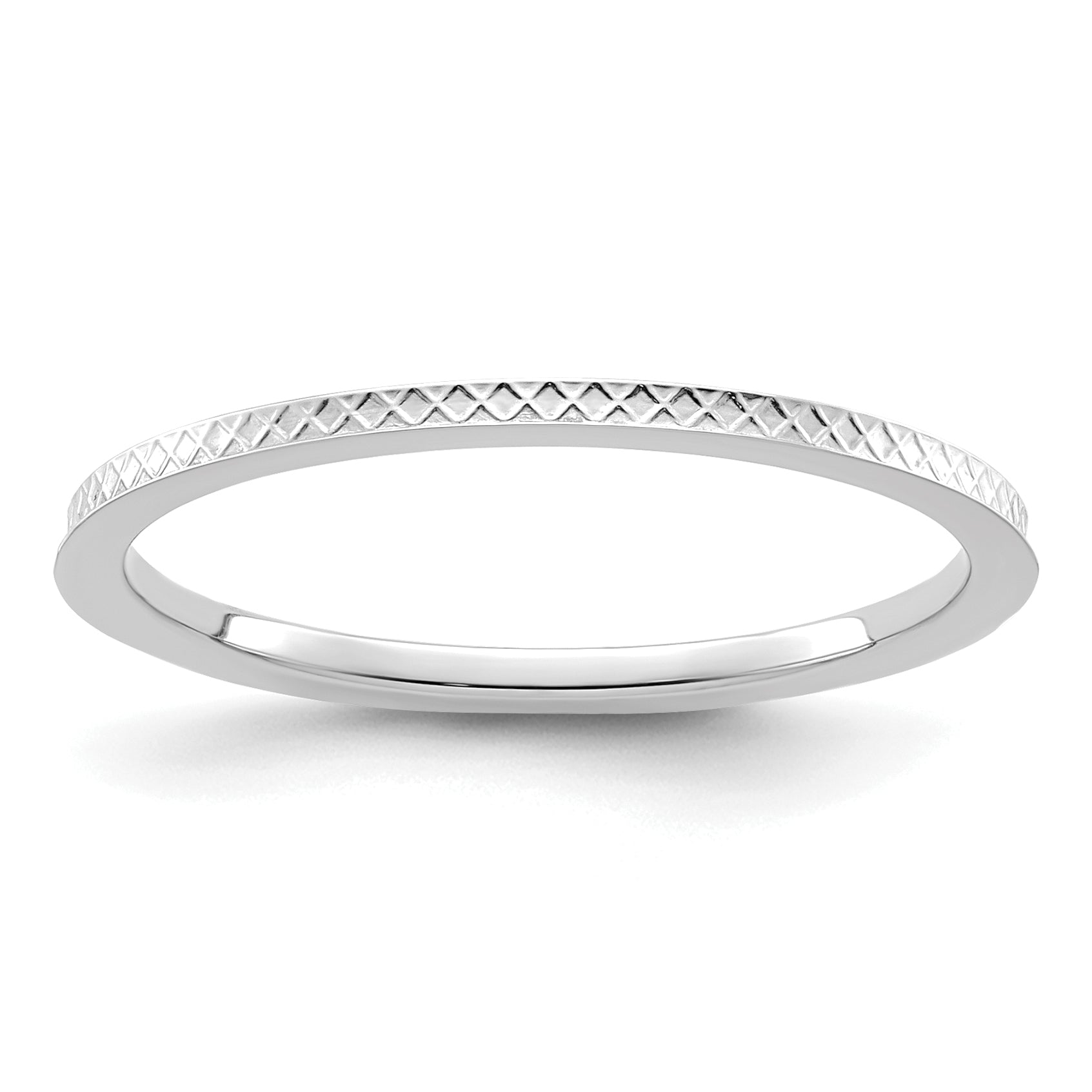 10K White Gold 10K 1.2mm Criss-Cross Pattern Stackable Band Size 9.5