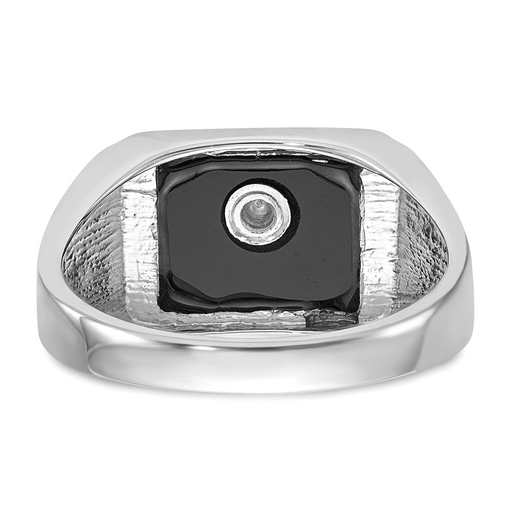 10K White Gold Men'S Polished And Textured With Black Enamel Onyx Masonic Ring