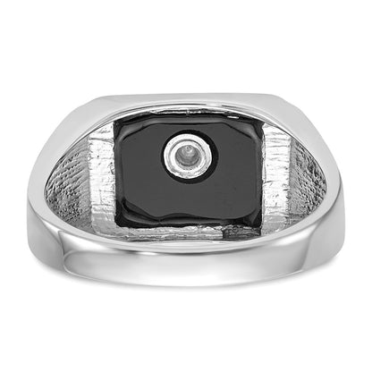 10K White Gold Men'S Polished And Textured With Black Enamel Onyx Masonic Ring
