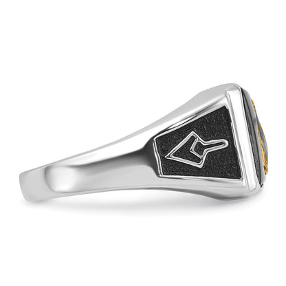 10K White Gold Men'S Polished And Textured With Black Enamel Onyx Masonic Ring