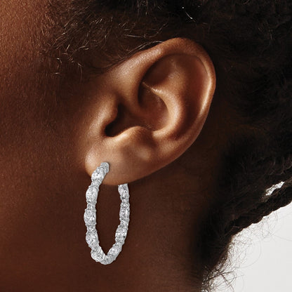 14K White Gold 5 1/4 carat Lab Grown Diamond VS/SI+ G+ Oval and Round Complete In and Out Hoop Earrings