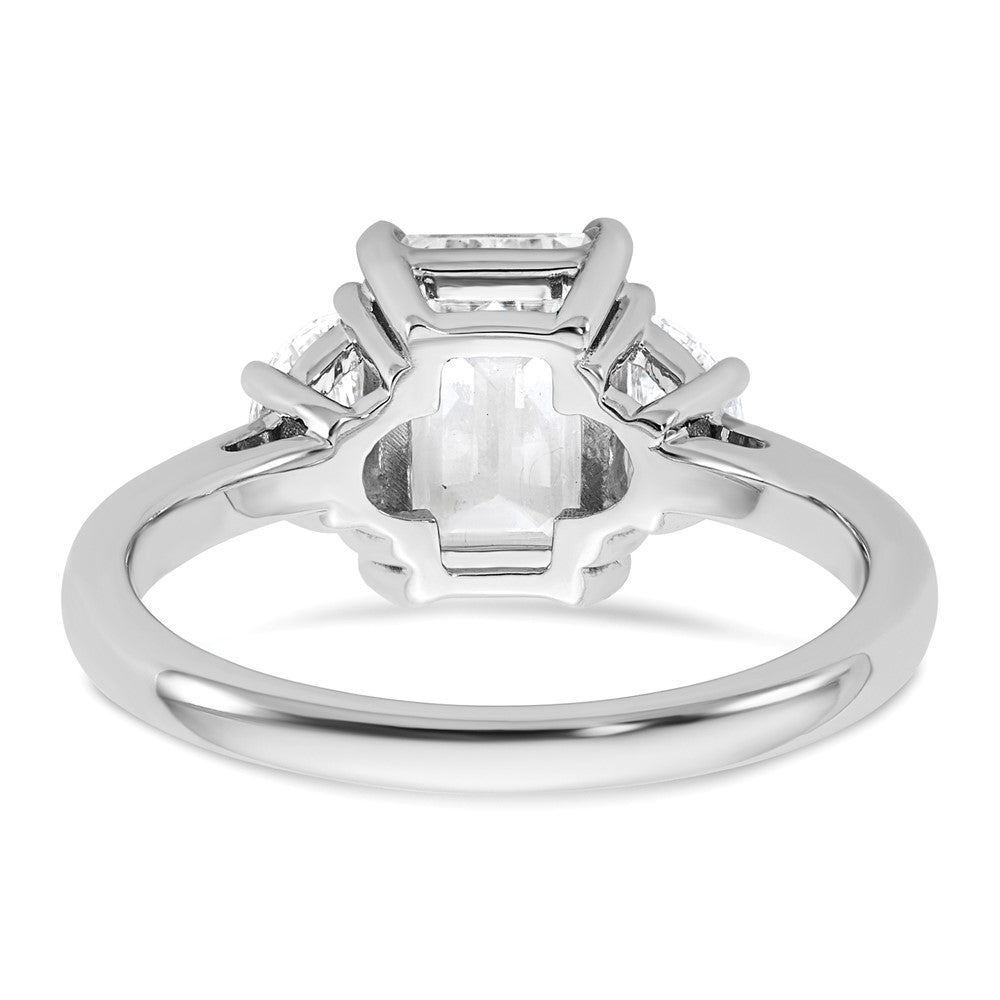 14K White Gold 2 1/2 carat Certified Lab Grown Diamond VS/SI+ G+ Complete Emerald and Half Moon Three Stone Engagement Ring