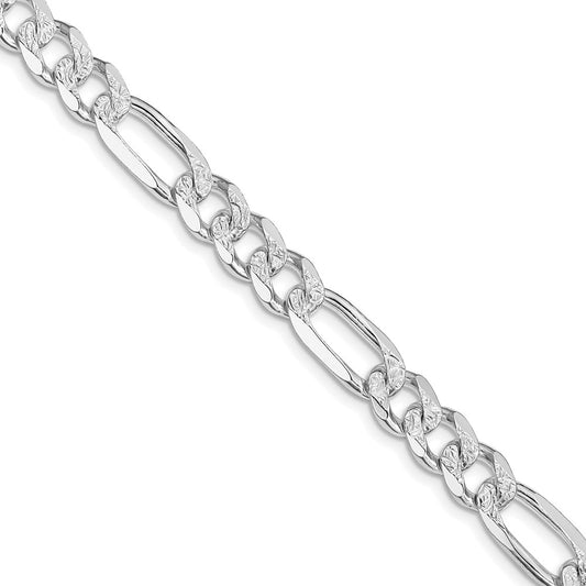 Sterling Silver Rhodium-plated 8mm Pav‚ Flat Figaro 18 Inch Chain