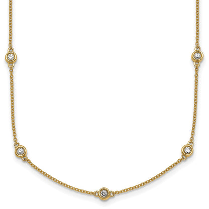 14K Yellow Gold Complete 1/2 carat Bezel-set Diamond and Cable Chain 15-Station 18 Inch Necklace