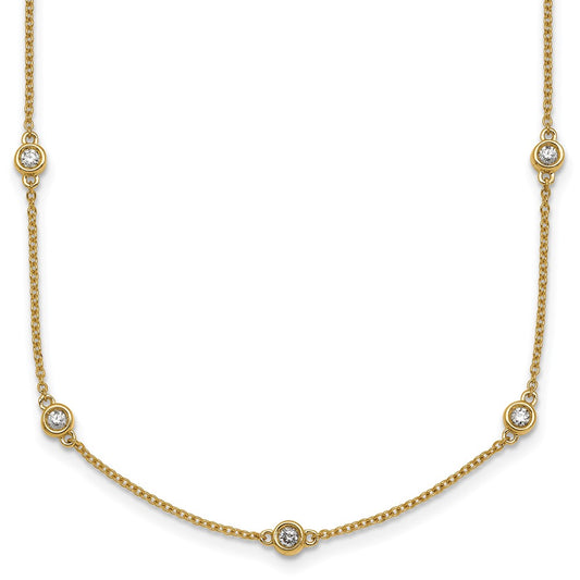 14K Yellow Gold Complete 1/2 carat Bezel-set Diamond and Cable Chain 15-Station 18 Inch Necklace